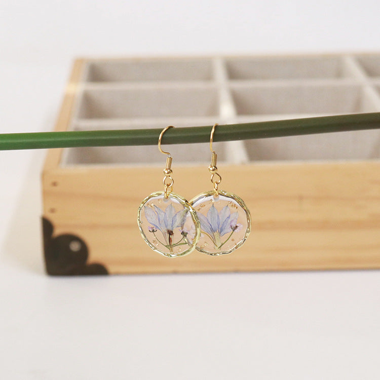 Wholesale new 6pcs/pack resin dried flower irregular round gold earrings creative real flower fashion earrings